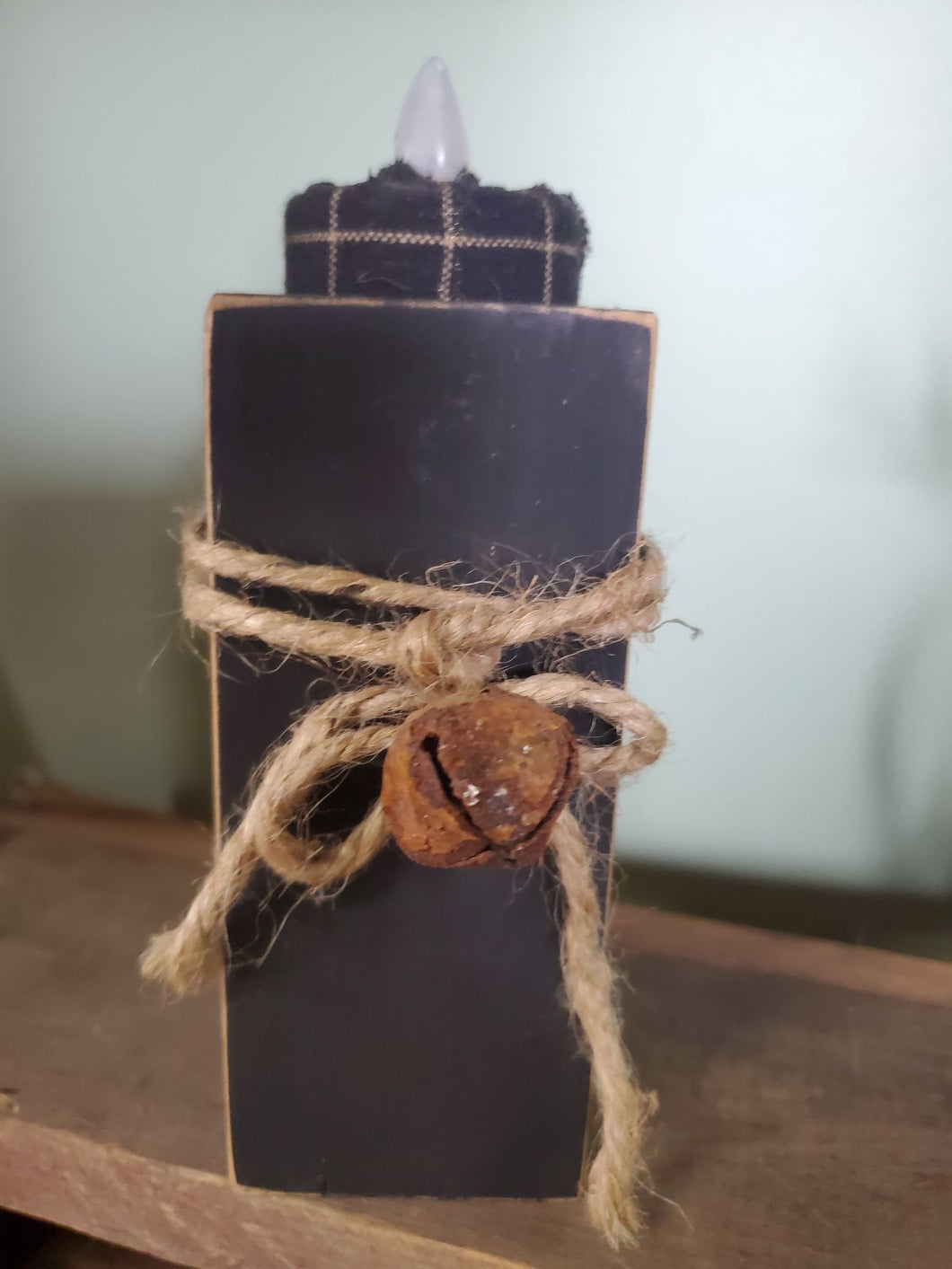 Black Wooden Decorative  Candle with Rope Accent